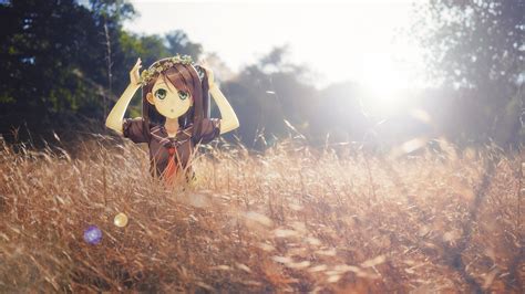Wallpaper Kantoku Grass Sun Rays Anime Girls Schoolgirl 4096x2305