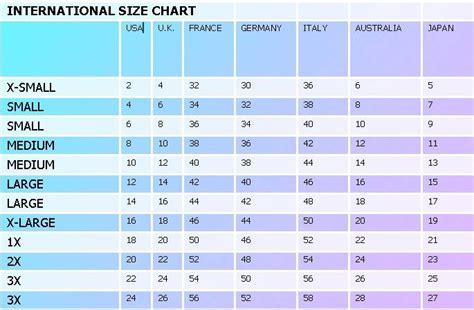 International Clothing Size Conversion Chart Clothing