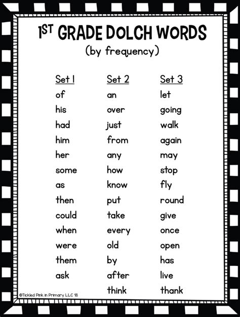 Dolch First Grade Sight Words Fluency Find It Tickled Pink In Primary