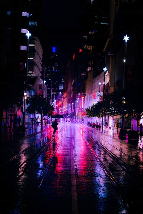 Download City Night Purple Street Lights Wallpaper