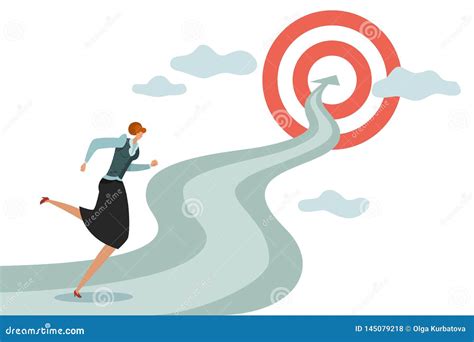 Go To The Goal Business Woman Striving To Achieve Goals Vector Illustration Cartoondealer