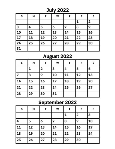 July August And September 2022 Calendar A Printable Calendar