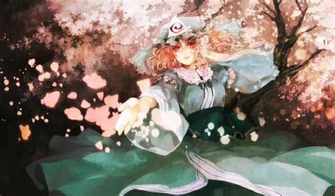 Cherry Blossoms Hat Japanese Clothes Kimono Petals Pink Hair Red Eyes