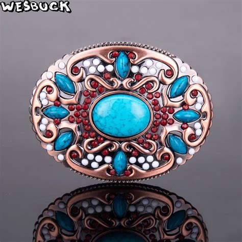 Wesbuck Brand Big Sapphire Metal Belt Buckles For Man Unisex Western