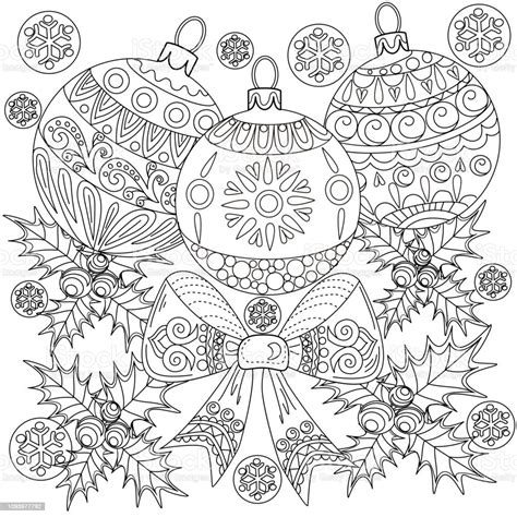 Holly Ve Ağaç Süsleme Için Noel Çelenk Doodle Sanat Terapisi Boyama