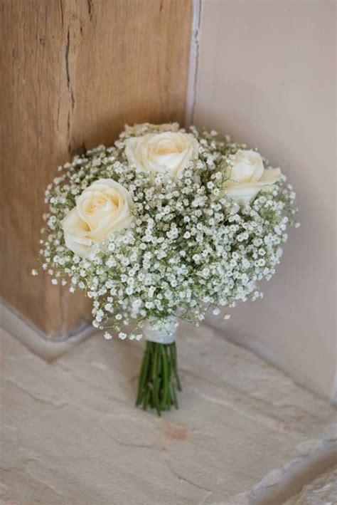 Simple Gypsophilia Bouquet With Few Ivory Avalanche Roses Roses