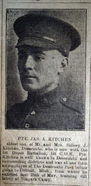 100 Years Ago James Alexander Kitchen Enlisted Deseronto Archives