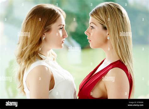 Two Women Looking At Each Other Stock Photo Alamy