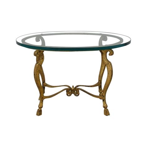 90 Off Distressed Oval Bronze Base And Glass End Table Tables