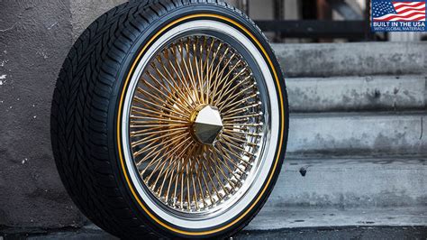 15x7 La Wire Wheels Fwd 100 Spoke Straight Lace American Gold Plating Center With Chrome Lip