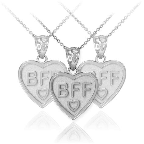 3pc Sterling Silver Bff Best Friend Forever Heart Pendant Breakable