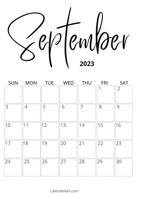 Free Printable September 2023 Calendars Calendarkart