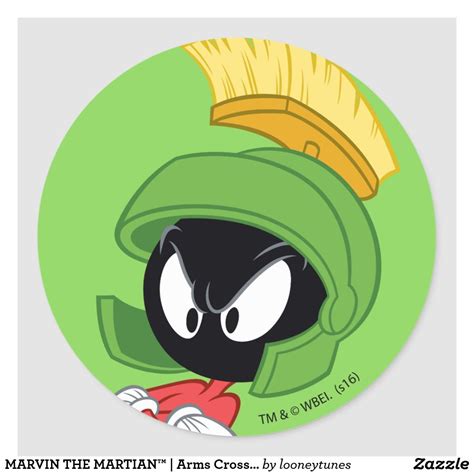 Marvin The Martian™ Arms Crossed Classic Round Sticker Cartoon Art