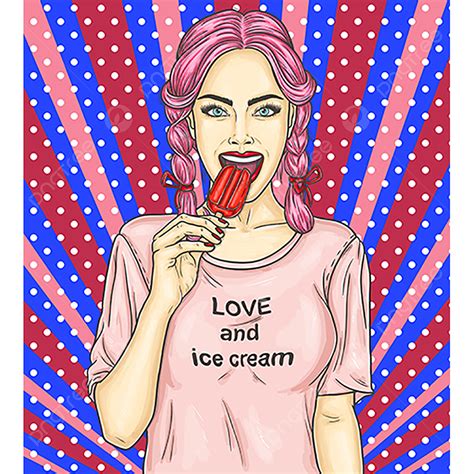gambar pop art pin up gadis seksi muda makan eskimo pie pop wanita es png dan vektor dengan