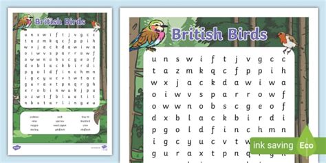 Ks1 British Birds Word Search Birds Word Search Twinkl