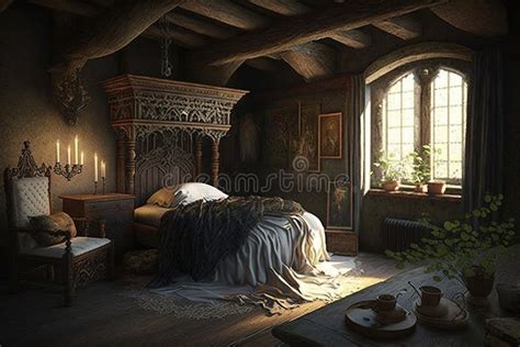 Interior Of A Medieval Bedroom Stock Illustration Illustration Of