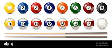 Billiard Pool Balls With Numbers Collection Realistic Glossy Snooker