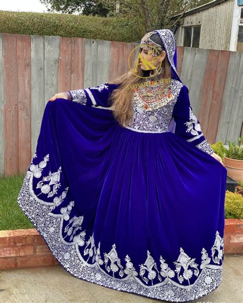 Afghan Velvet Kuchi Dress In Royal Blue Aaliyah Kouture