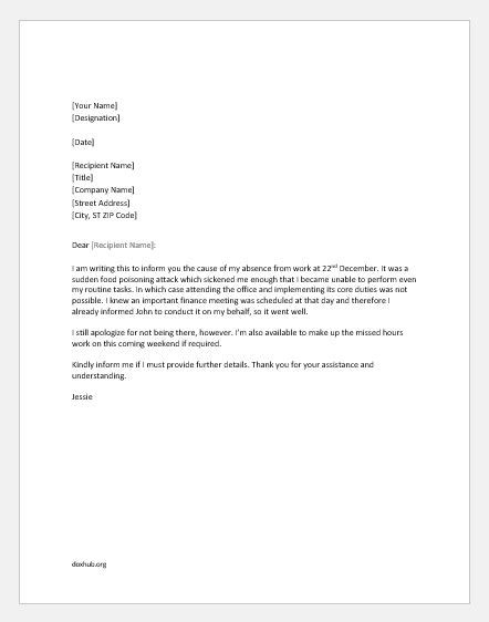 Medical Excuse Letters For Work In Ms Word Format Document Hub