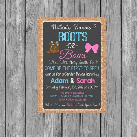 Boots Or Bows Gender Reveal Party Invitation Gender Reveal Etsy