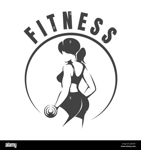 Fitness Club Logo Or Emblem With Woman Silhouette Woman Holds
