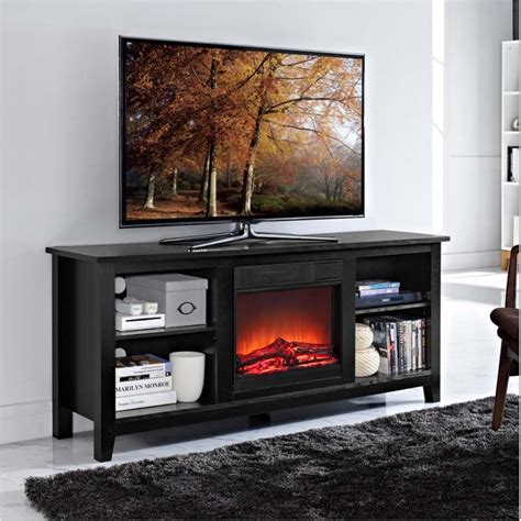 Walker Edison 60 Inch Tv Stand With Fireplace Insert Black W58fp18bl