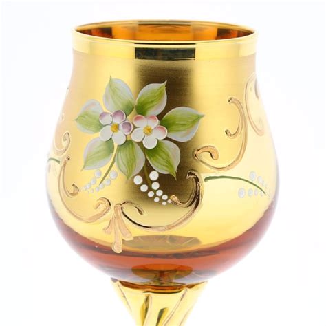 Murano Glass Goblets Set Of Two Murano Glass Wine Glasses 24k Gold Leaf Amber