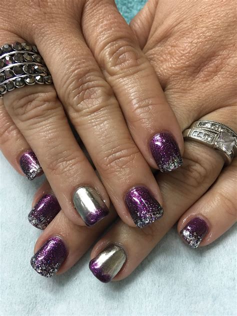 Fall Purple Big Bling And Silver Chrome Gel Nails Gel Nail Designs