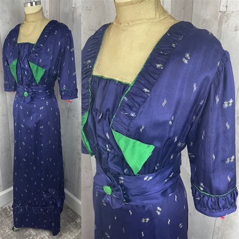 1910s Edwardian Dress True Antique Gown Silk Blue 190 Gem