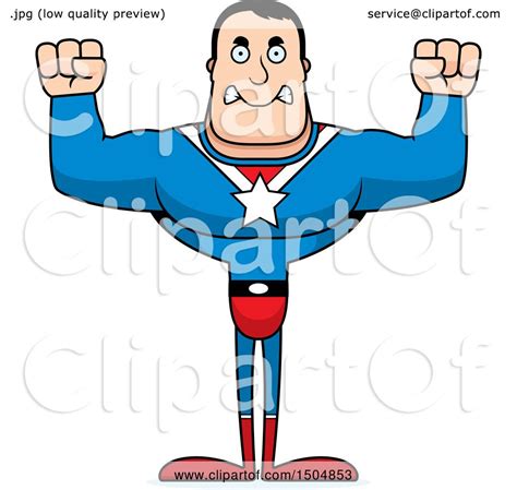 Clipart Of A Mad Buff Caucasian Male Super Hero Royalty Free Vector