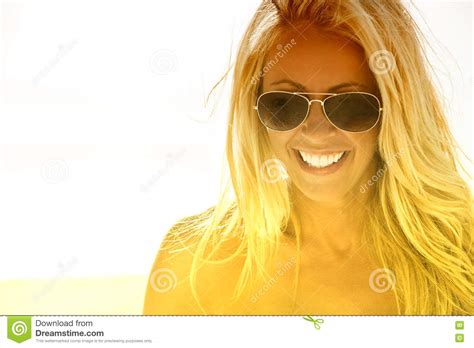Beautiful Laughing Blond Girl In Aviator Sunglasses Stock Image Image Of Happy Attractive