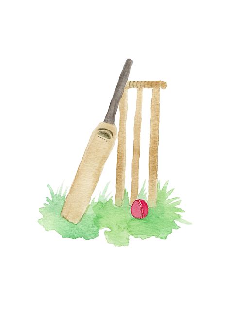 Unique Cricket Bat Ball And Stumps Watercolour Etsy
