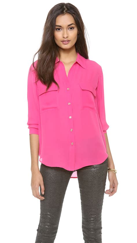 Lagence Long Sleeve Two Pocket Blouse In Pink Hot Pink Lyst