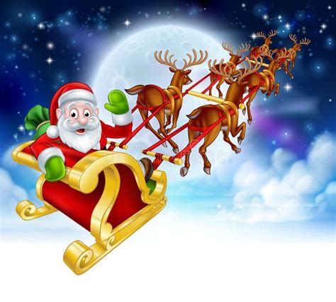 Santa Sleigh And Reindeer Cartoon Hantumanu