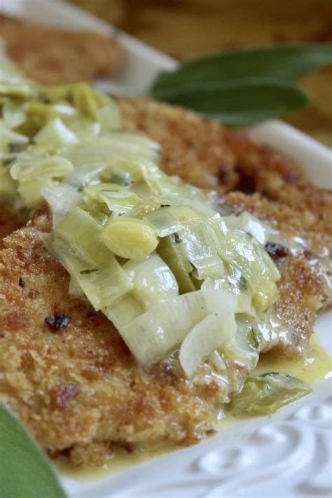 Turkey Cutlets Breaded With Leeks And Butter Sage Sauce Christina S
