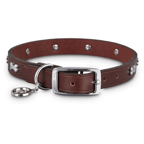 Bond And Co Brown Leather Bone Stud Dog Collar For Neck Sizes 18 21