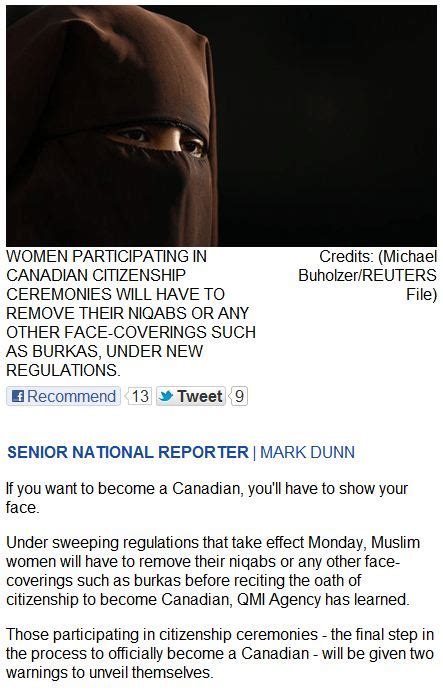 Canadian Requirements For Citizenship Includes Not Wearing The Niqab Or