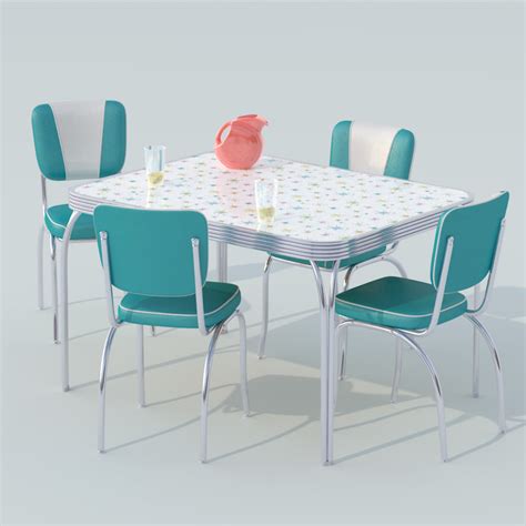Dining sets are available in all shapes sizes heights and materials and typically include the table and at least four chairs. 3d chrome dinette set table model
