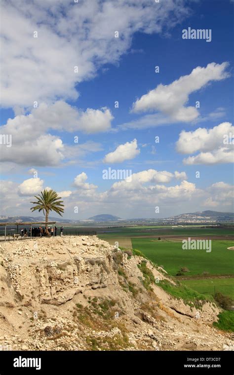 The Biblical Tel Megiddo Overlooking Jezreel Valley Mount Tabor Is In