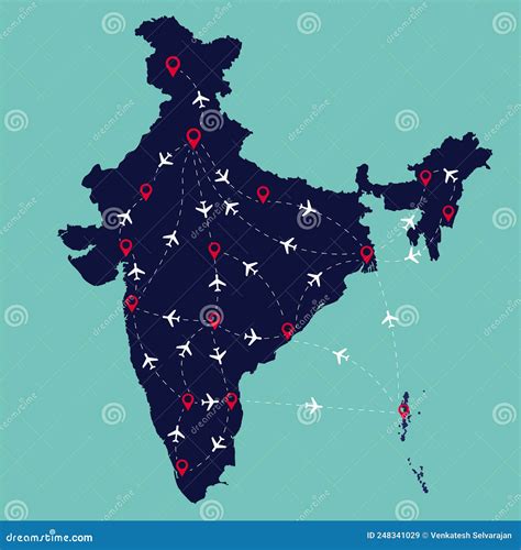 Air Routes In India In Map Vector Illustration Stock Vector