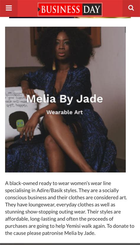 Melia By Jade Featured In Businessday Weekender Magazine