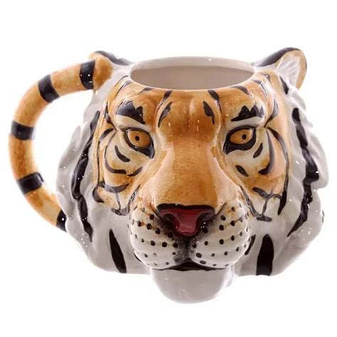 New 3d Painted Ceramic Tiger Head Mug Three Dimensional Animal Cup