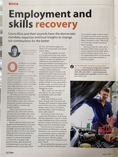 Employment & Skills Recovery - LGA 'first' article August 2020 | Cllr ...