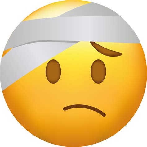 Emoji With Bandage Yellow Face With A Half Frown And White Bandage