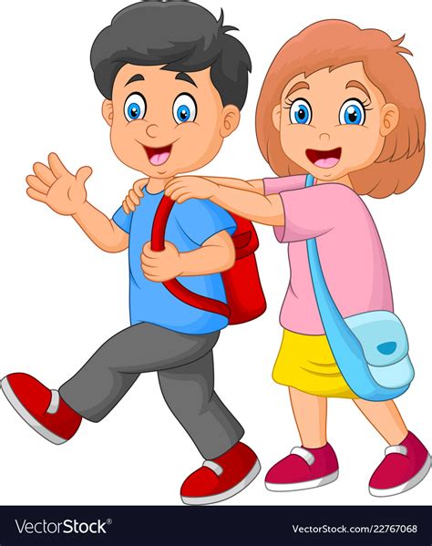 Happy Kids Going To School Royalty Free Vector Image