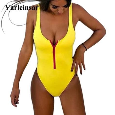 Buy 4 Colors Zipper Bather 2018 Sexy Scoop Back Female Swimsuit One Piece