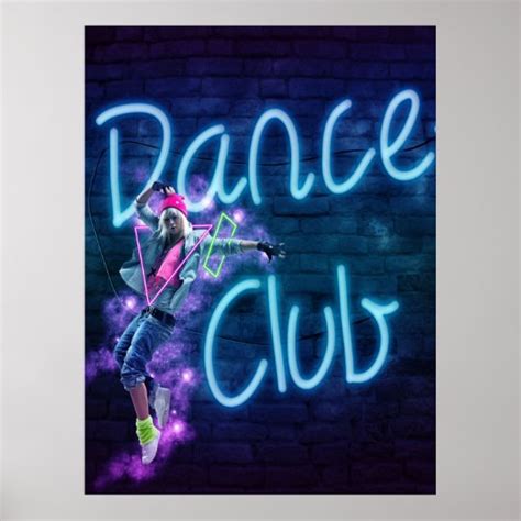 Dance Club Neon Sign With Dancer Blacklight Poster