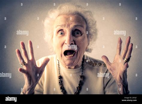 Portrait Of Scared Old Lady Stock Photo Alamy
