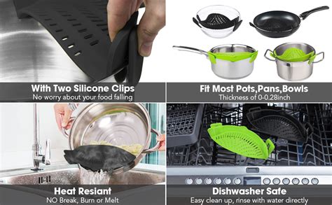 2 Pack Snap Strainer Silicone Food Strainers Heat Resistant Clip On