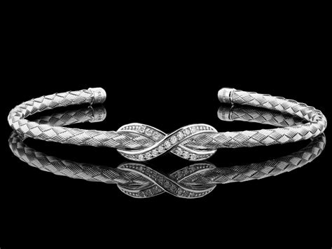 Italian Silver 3mm Basketweave Infinity Eternity 3mm Cuff Bracelet